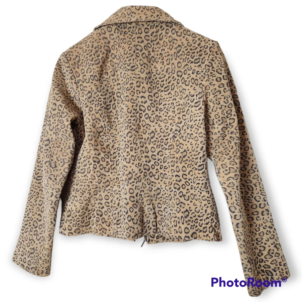 Yvonne Marie Mobwife Leopard print suede leather jacket size 6